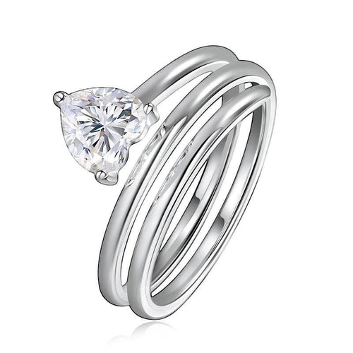 Bee-Bees 1ct heart cut moissanite spiral eternity ring in sterling silver with a twisted band design.