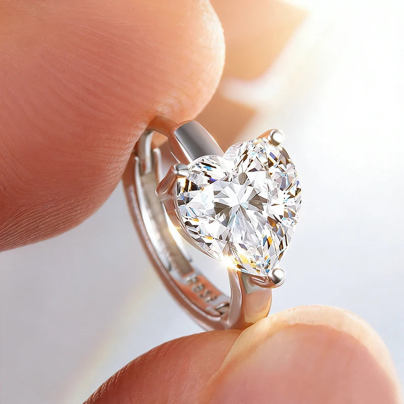 Bee-Bees heart-cut moissanite huggie hoop earrings in 925 sterling silver with 18K white gold plating