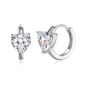 Bee-Bees 1CT heart-cut moissanite huggie hoop earrings in 925 sterling silver with 18K white gold plating.