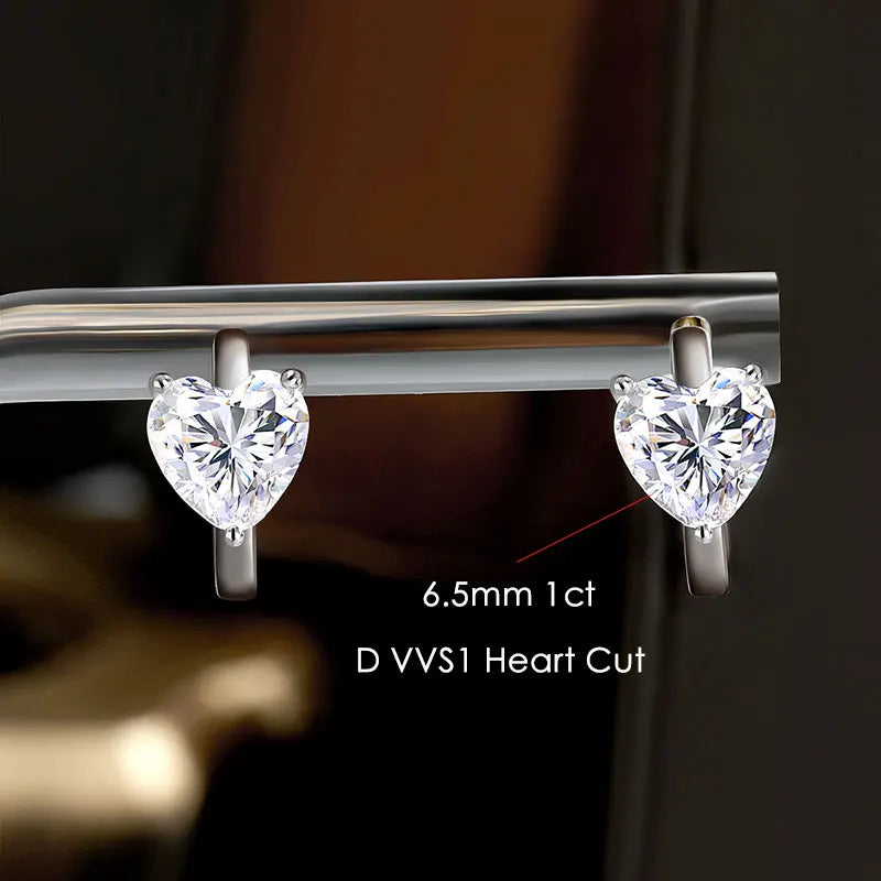 Bee-Bees 1CT heart-cut moissanite huggie hoop earrings in 925 sterling silver with 18K white gold plating