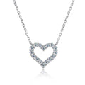 Bee-Bees sterling silver necklace with a heart-shaped pendant encrusted with clear, sparkling moissanite stones.
