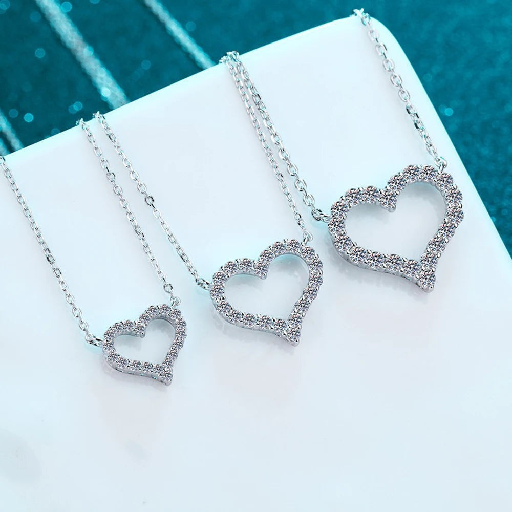 Bee-Bees silver heart pendant necklace with clear cubic zirconia stones, delicate chain, 3 sizes shown