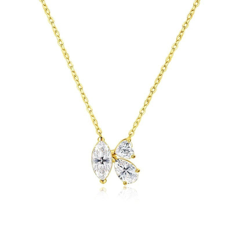 Bee-Bees gold plated sterling silver necklace with marquise and pear cut moissanite stones.
