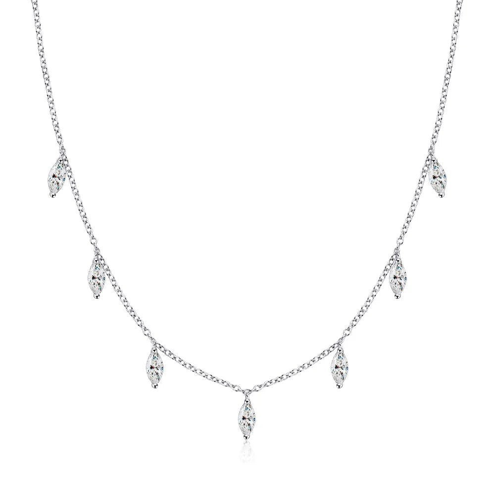 Bee-Bees sterling silver necklace with multiple marquise cut moissanite charms, D color, VVS1 clarity.