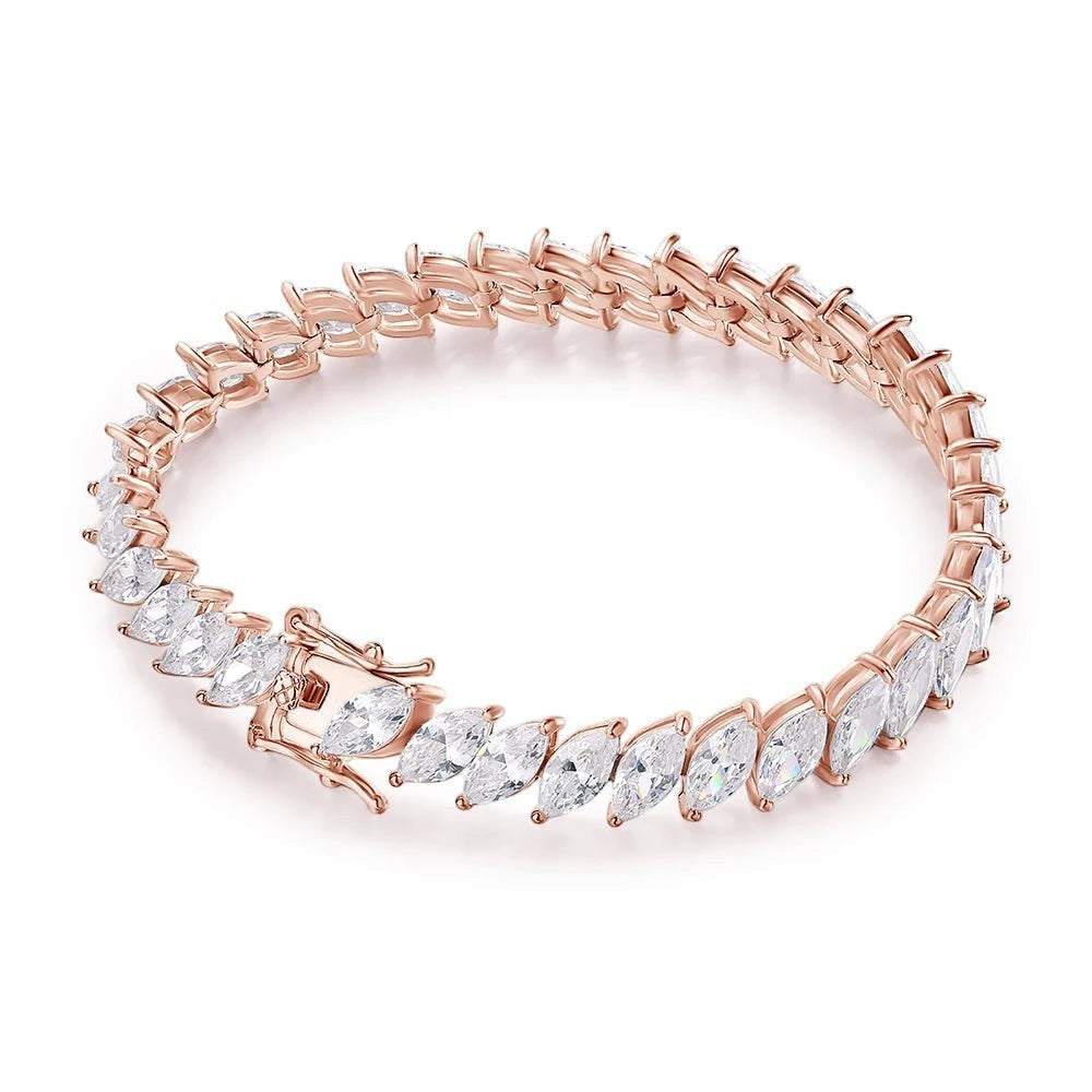 Bee-Bee's rose gold plated S925 silver tennis bracelet with 0.5ct marquise cut VVS1 moissanite stones.