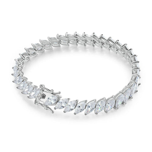 Bee-Bee's silver tennis bracelet with 0.5ct marquise cut moissanite stones, VVS1 clarity, 18k gold plating.