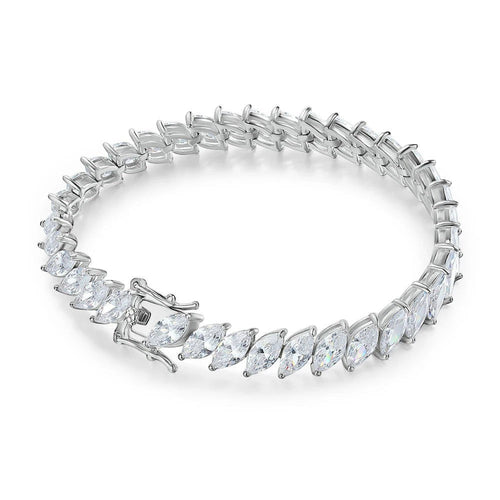 Bee-Bee's silver tennis bracelet with 0.5ct marquise cut moissanite stones, VVS1 clarity, 18k gold plating.
