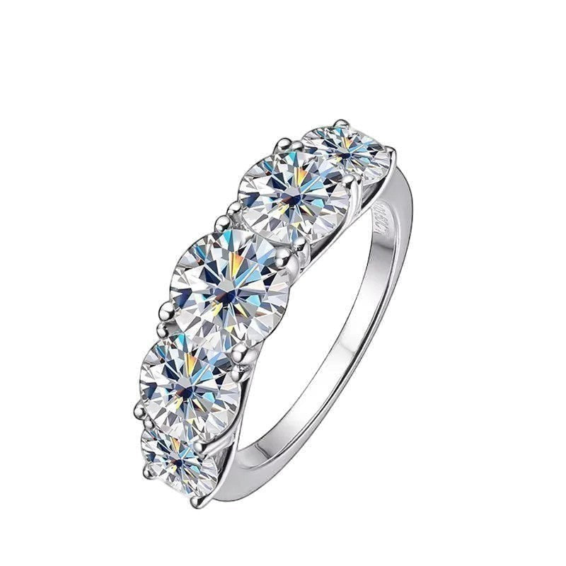Bee-Bees 3.6ctw D Color Moissanite 5-Stone Band in sterling silver with 18k white gold plating. GRA Certified.