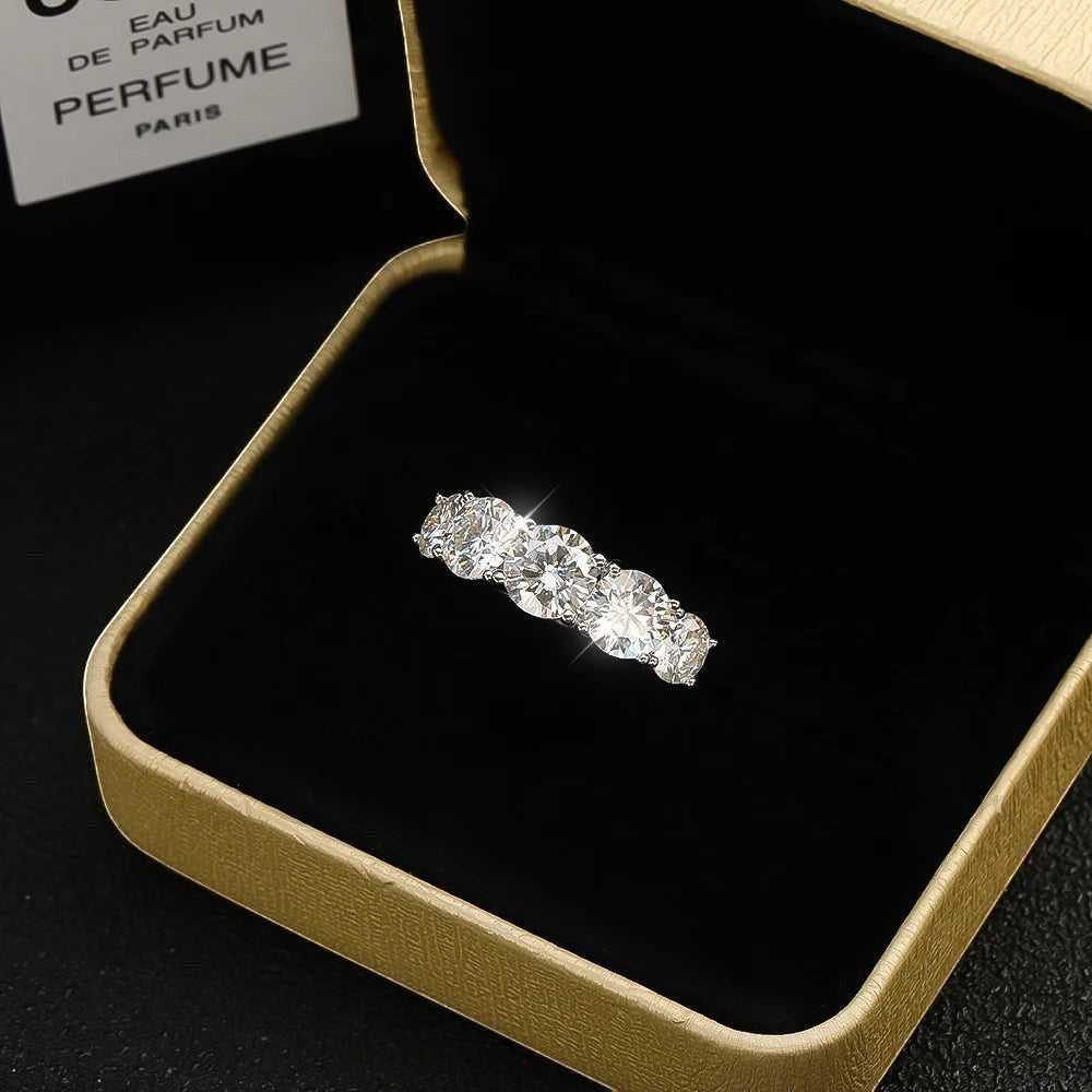 Bee-Bees 3.6ctw D Color Moissanite 5-Stone Band in 18k white gold plated sterling silver, GRA Certified.