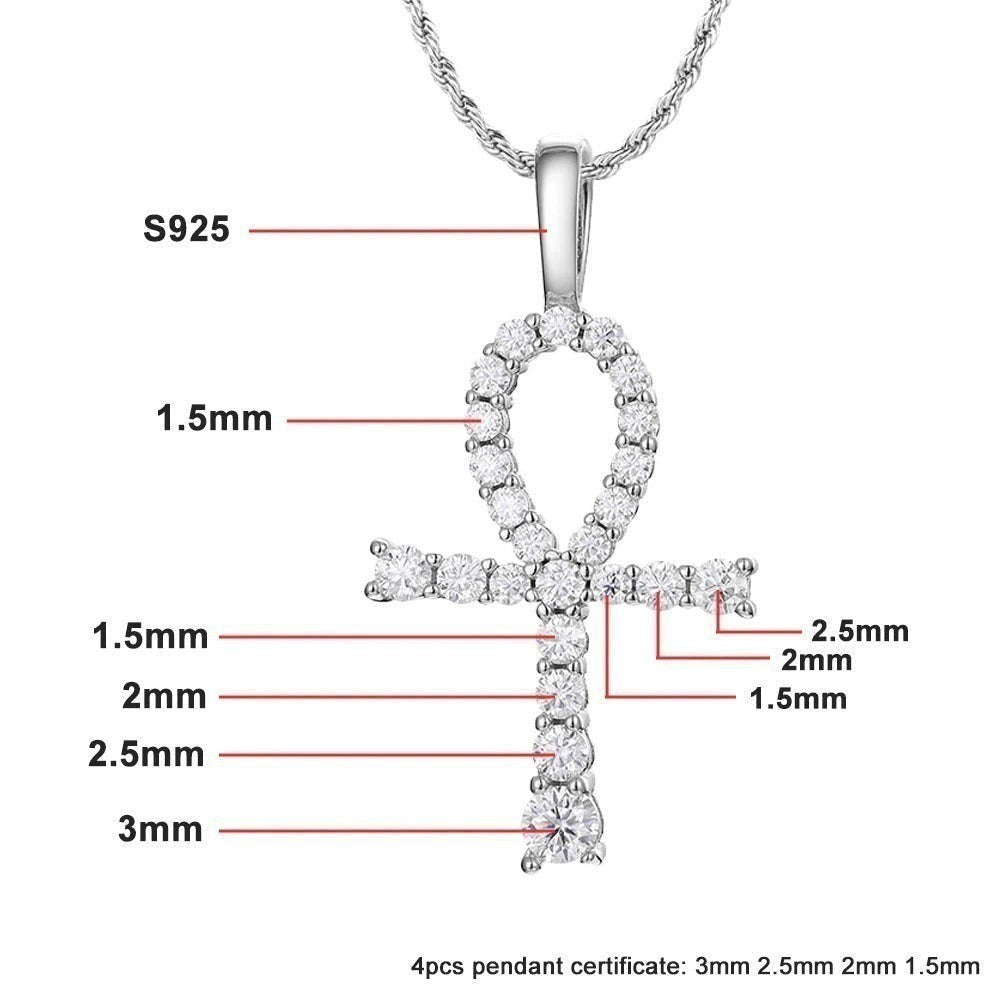 Bee-Bees Sterling silver ankh pendant necklace with D Color VVS1 moissanite stones and GRA certificate.
