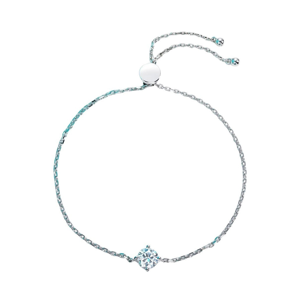 Bee-Bees 1ct round cut moissanite bracelet in s925 sterling silver with adjustable chain and GRA certification.