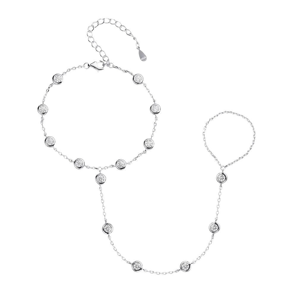 Bee-Bees 3mm moissanite bubble bracelet in 925 silver with adjustable chain and 18k gold plating.