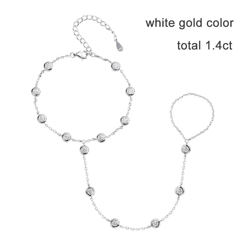 Bee-Bees 3mm moissanite bubble bracelet with adjustable 925 sterling silver chain in white gold color.