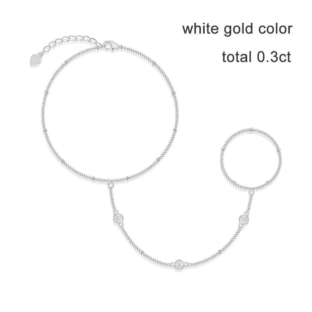 Bee-Bees 3mm moissanite bubble bracelet in 925 silver with white gold plating and adjustable slider.