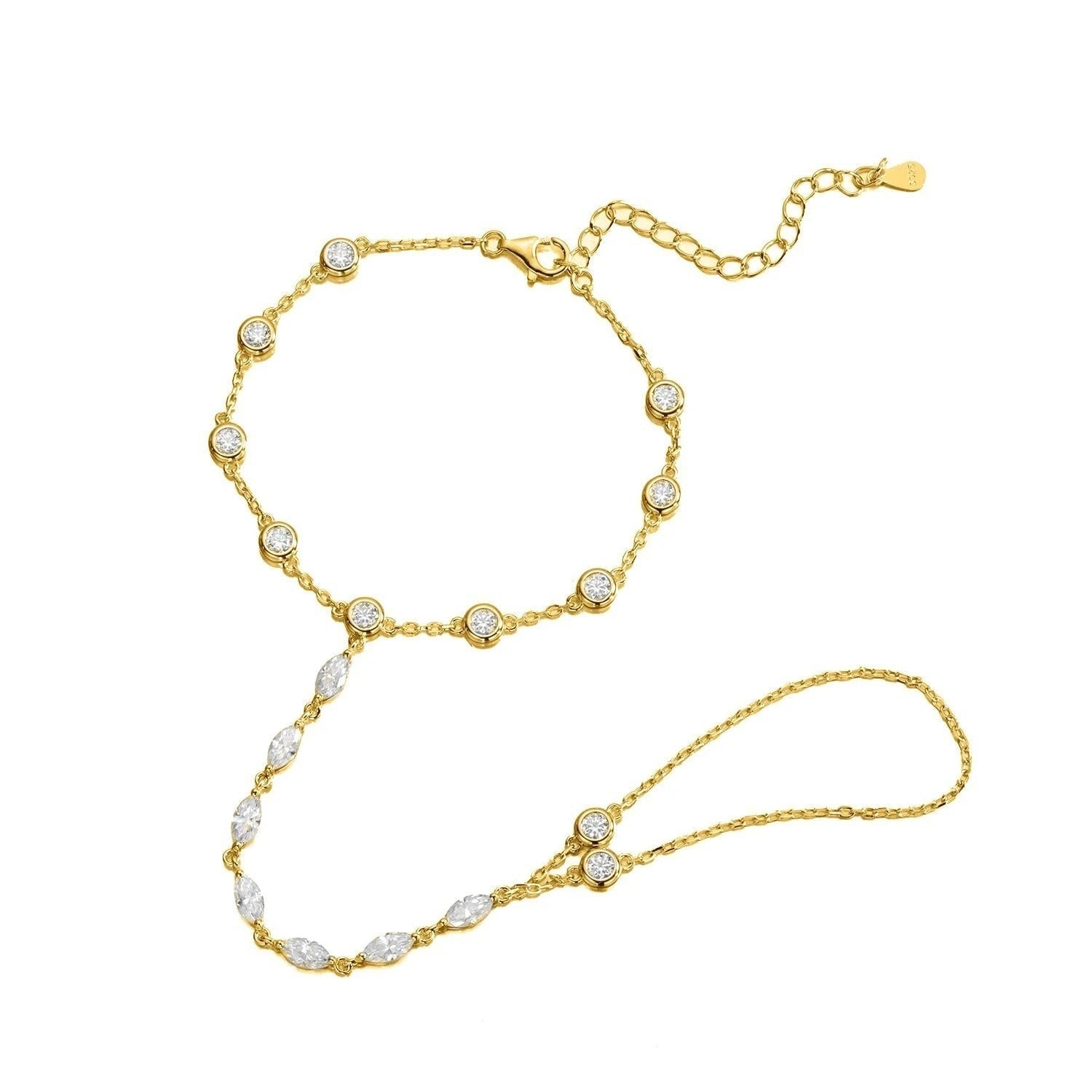 Bee-Bee's 3.2ct Moissanite bubble bracelet with marquise stones, adjustable S925 silver with 18k gold plating.