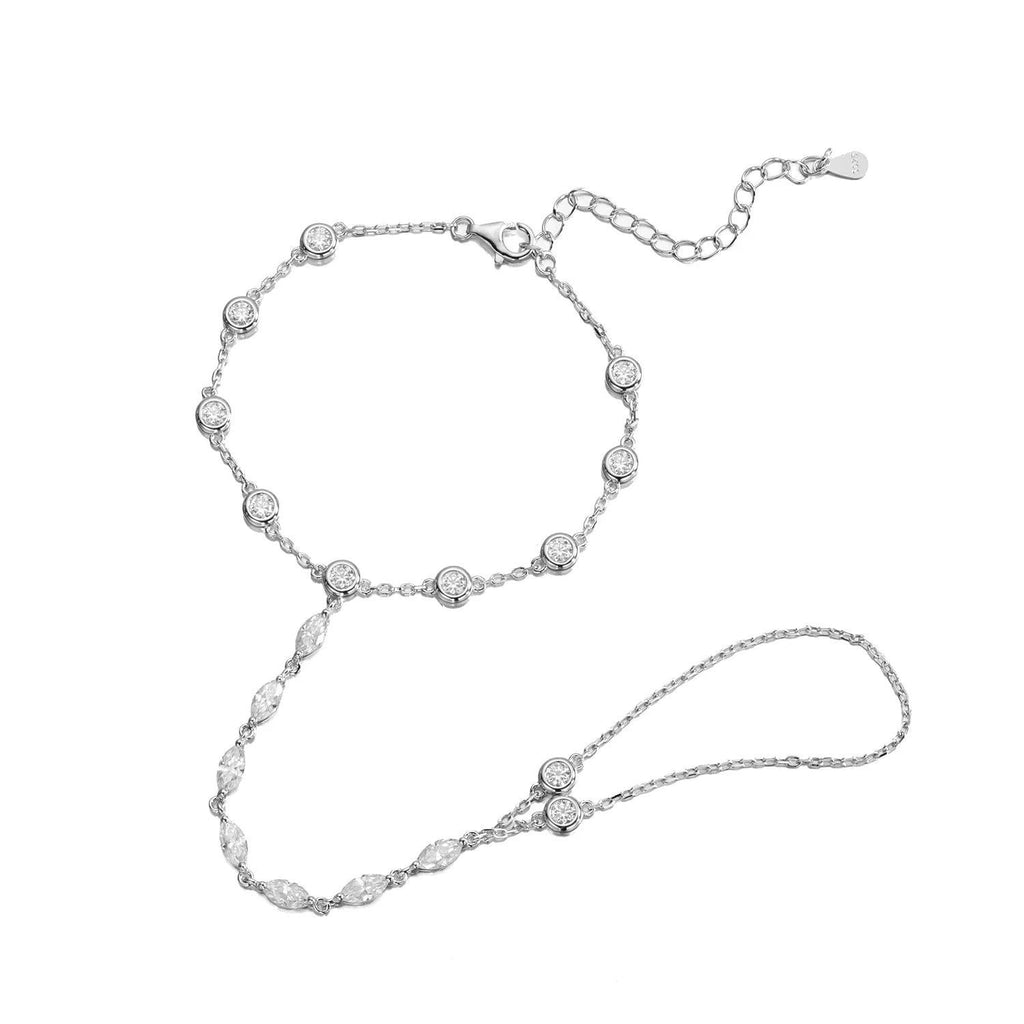 Bee-Bees 3.2ct Moissanite bubble bracelet with adjustable S925 silver chain and marquise cut stones.