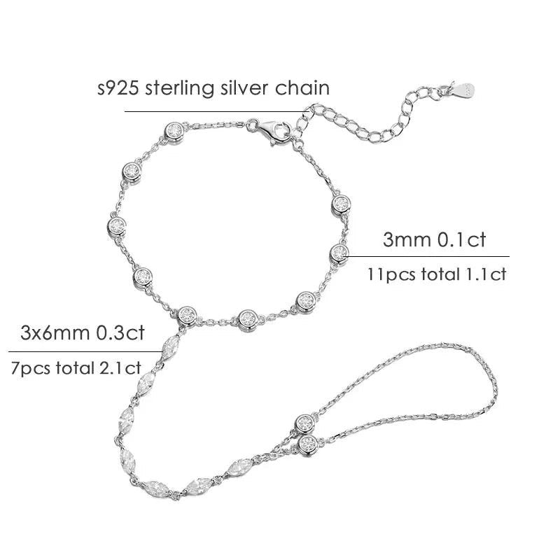 Bee-Bees 3.2ct Moissanite bubble bracelet with adjustable S925 silver chain and 18k gold plating.