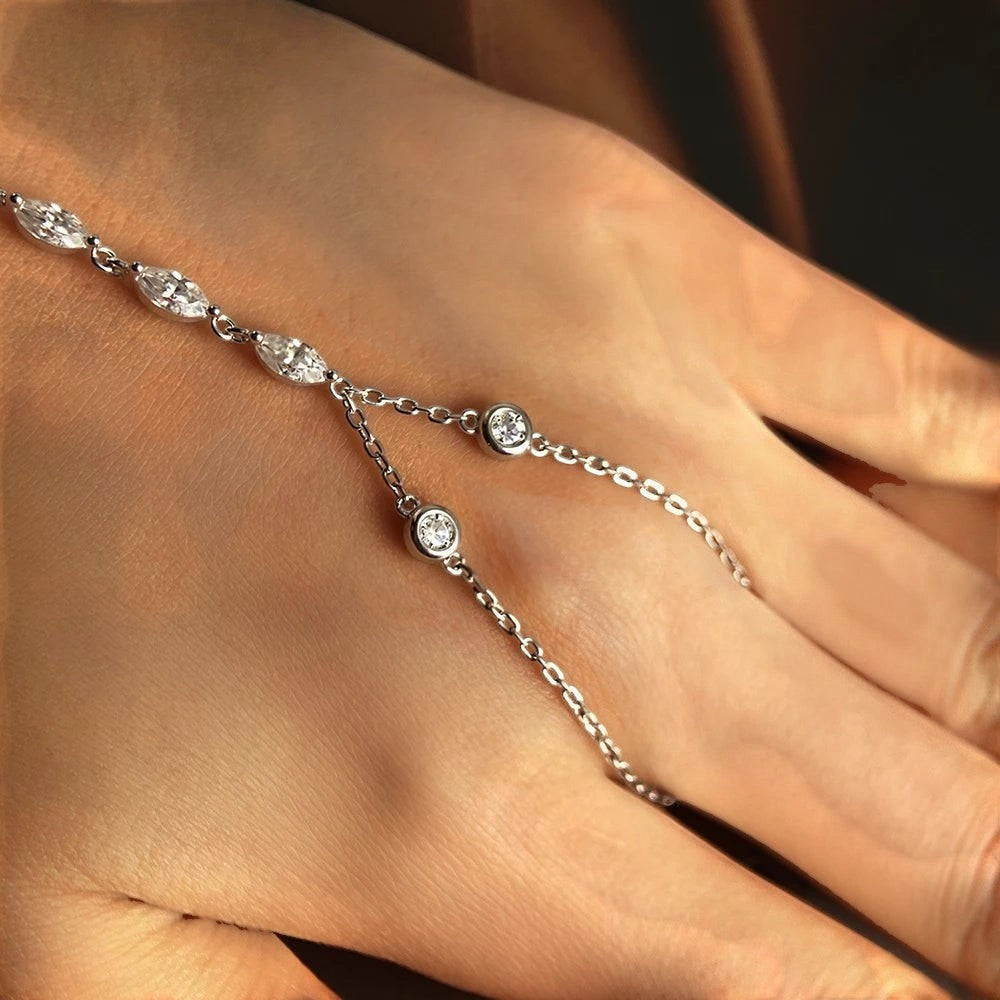 Bee-Bees adjustable 3.2ct moissanite bubble bracelet in sterling silver with gold plating, featuring marquise and round stones.