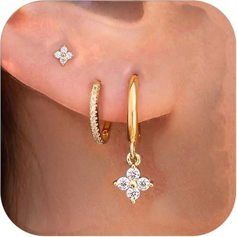 Bee-Bee's 3mm D Color Moissanite Clover Hoop Earrings with 18k white gold plating and secure latch back.