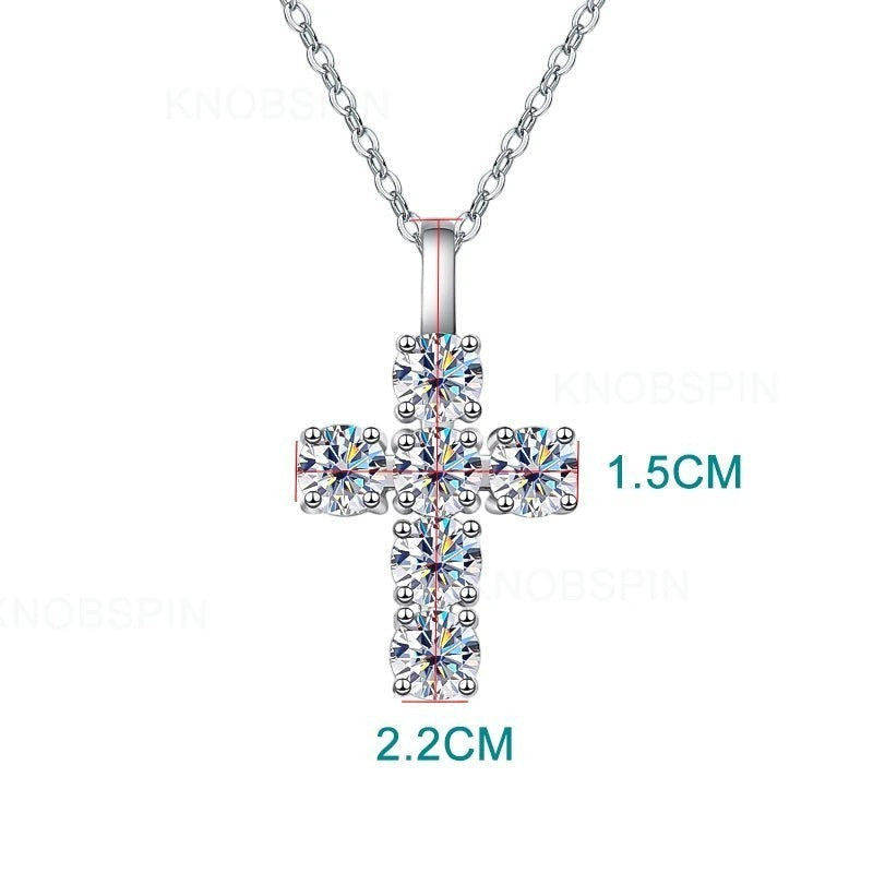 Bee-Bees 3ct Moissanite cross pendant necklace, D color, VVS1 clarity, S925 sterling silver with 18k white gold plating.
