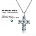 Bee-Bees 3ct Moissanite cross pendant necklace, D color, VVS1 clarity, S925 sterling silver with 18k white gold plating.