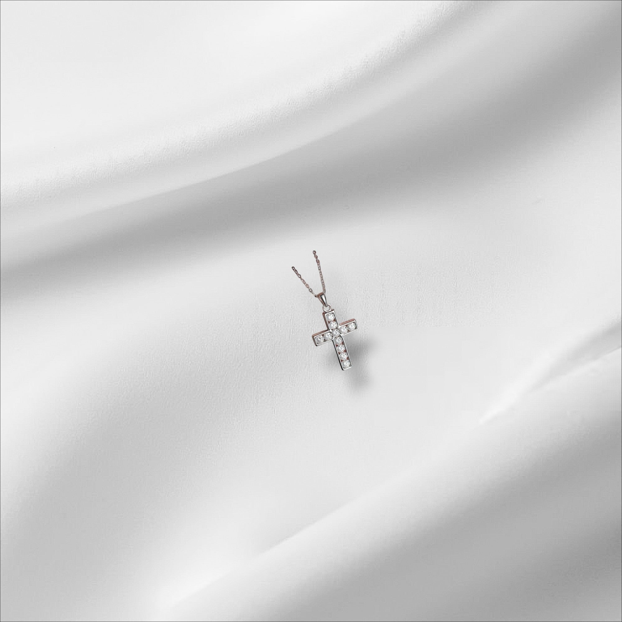 Bee-Bees 2.2ct Moissanite cross pendant necklace in 925 sterling silver with 3.5mm stones, D color, VVS1 clarity.