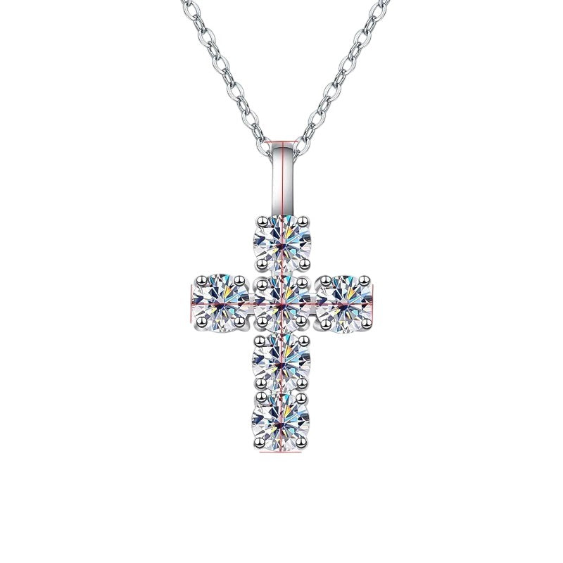 Bee-Bees 3ct Moissanite cross pendant necklace, D color, VVS1 clarity, S925 sterling silver with 18k white gold plating.