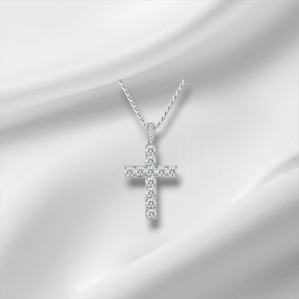 Bee-Bees 5.5ct Moissanite cross necklace in S925 sterling silver with GRA certification. D-Color VVS1 clarity.