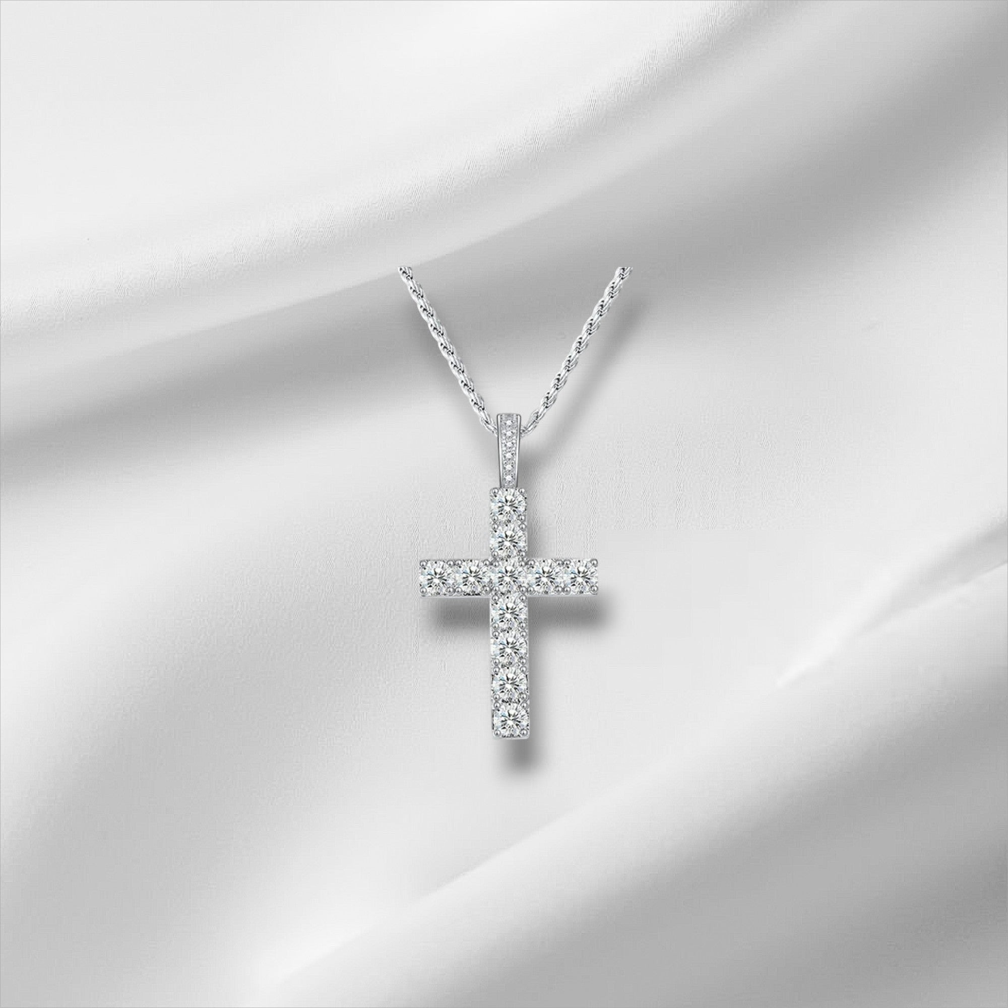 Bee-Bees 5.5ct Moissanite cross necklace in S925 sterling silver with GRA certification. D-Color VVS1 clarity.