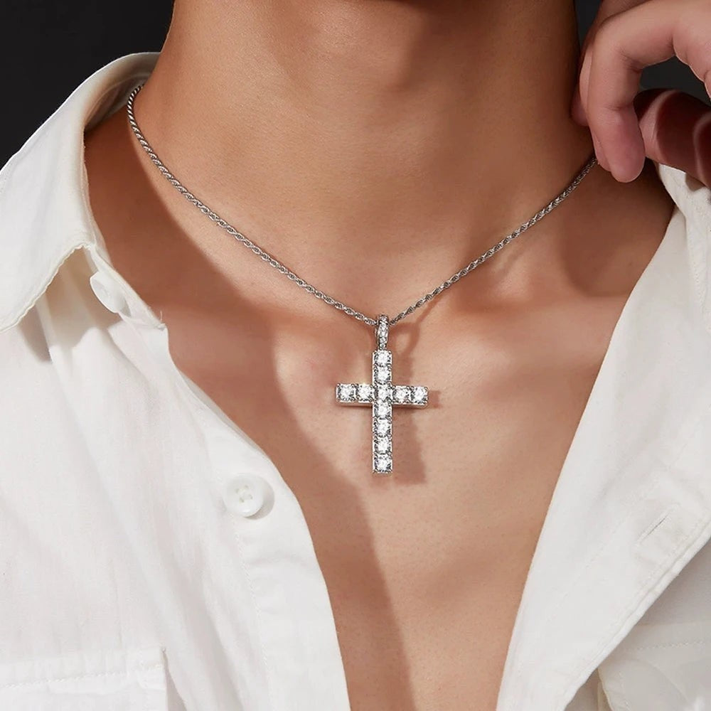 Bee-Bees 5.5ct Moissanite cross necklace in S925 Sterling Silver with GRA certification.