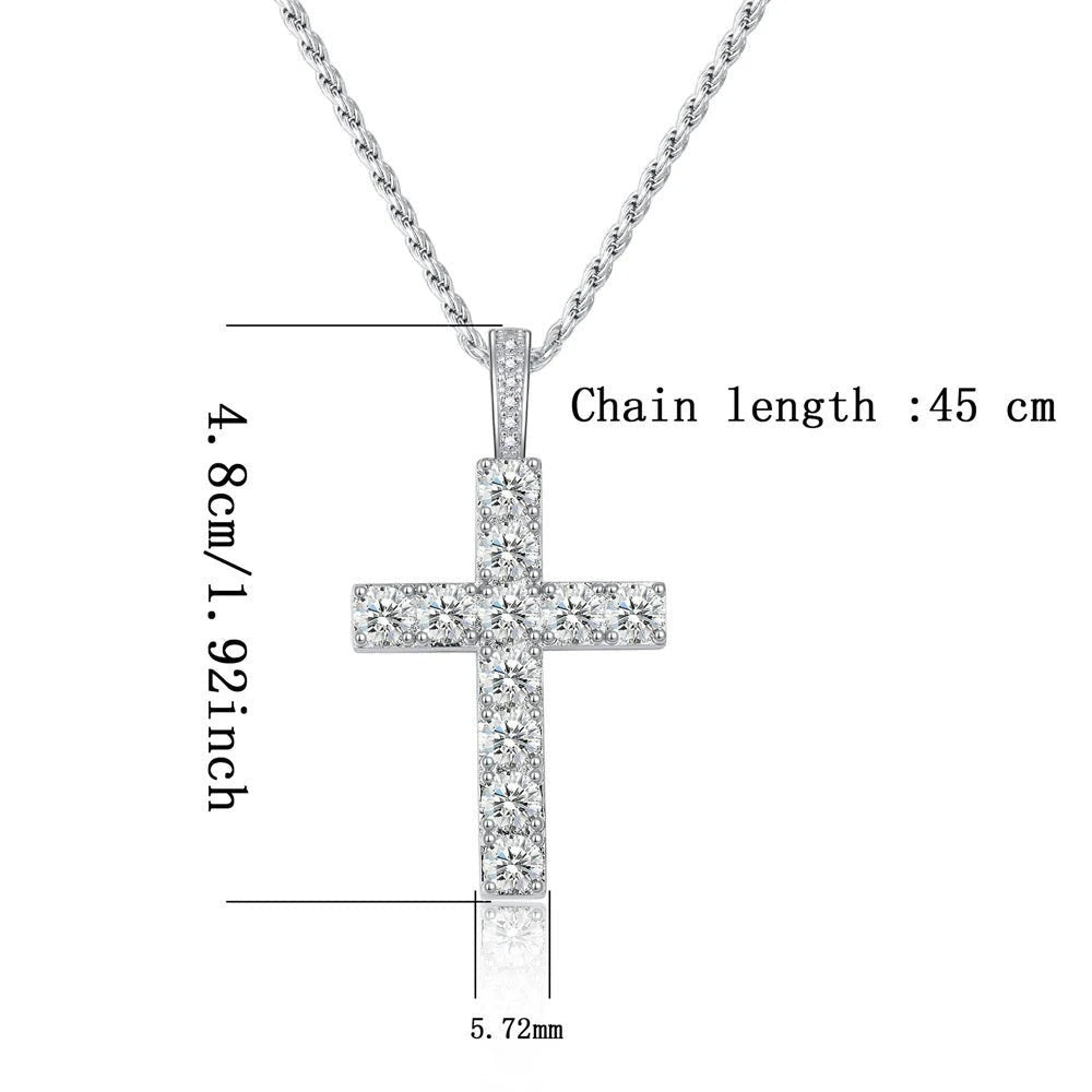 Bee-Bees 5.5ct Moissanite cross necklace in S925 sterling silver with GRA certification. D-Color, VVS1 clarity.