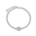 Bee-Bees Moissanite Cuban bracelet in s925 sterling silver with 18k white gold plating. Features a central round brilliant cut Moissanite stone surrounded by smaller stones in a square halo.