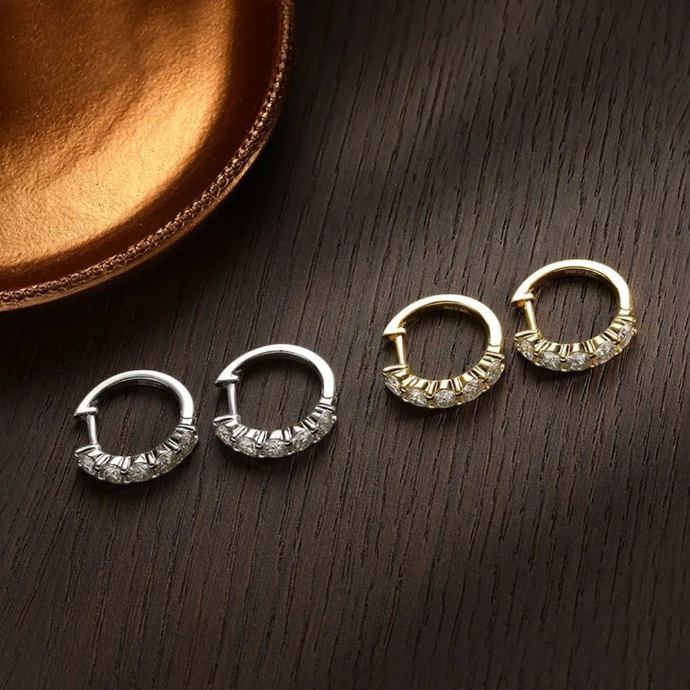 Bee-Bees silver and gold hoop earrings with 3mm & 4mm D Color Moissanite stones, S925 Sterling Silver.