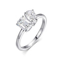 Bee-Bees two-stone engagement ring with emerald and pear-cut D VVS1 moissanite stones in S925 silver.