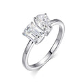 Bee-Bees two-stone engagement ring with emerald and pear-cut D VVS1 moissanite stones in S925 silver.