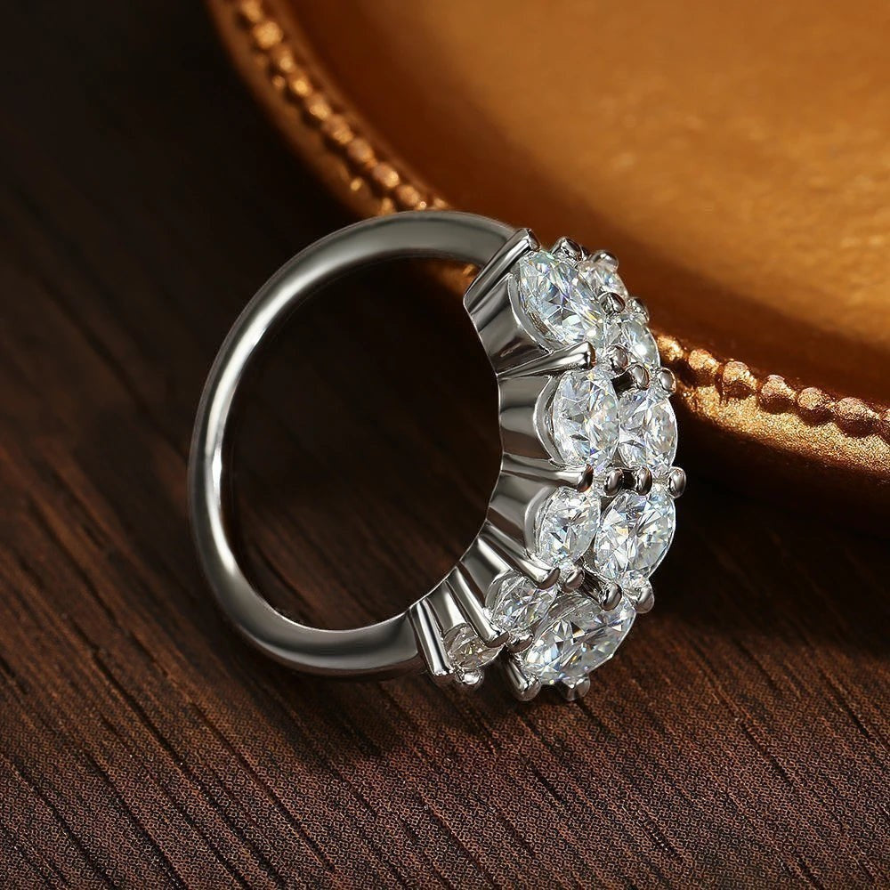 Bee-Bees 8 Hearts & Arrows Moissanite Eternity Band, D Color VVS1, round brilliant cut stones, 18k gold plated sterling silver.