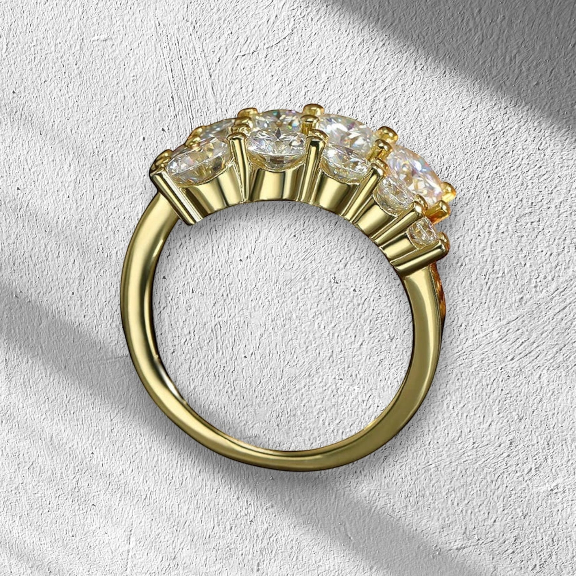Bee-Bees 18k gold plated sterling silver eternity band with 8 Hearts & Arrows D Color VVS1 Moissanite stones.