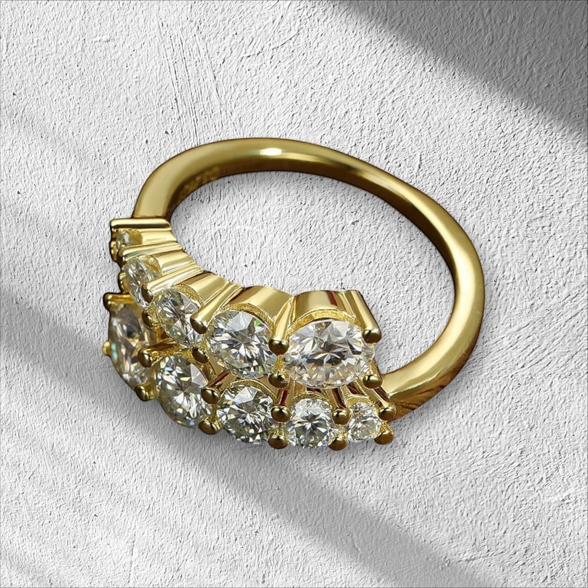 Bee-Bees 18k gold plated sterling silver eternity band with 8 Hearts & Arrows D Color VVS1 Moissanite stones.