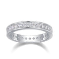 Bee-Bee's Classic 2mm Moissanite Eternity Band Ring in Sterling Silver with 18k Gold Plating, D VVS1 certified.
