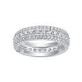 Bee-Bee's Moissanite eternity band ring in s925 Sterling Silver with 18k white gold plating. Features three rows of round-cut stones.