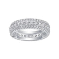 Bee-Bee's Moissanite eternity band ring in s925 Sterling Silver with 18k white gold plating. Features three rows of round-cut stones.