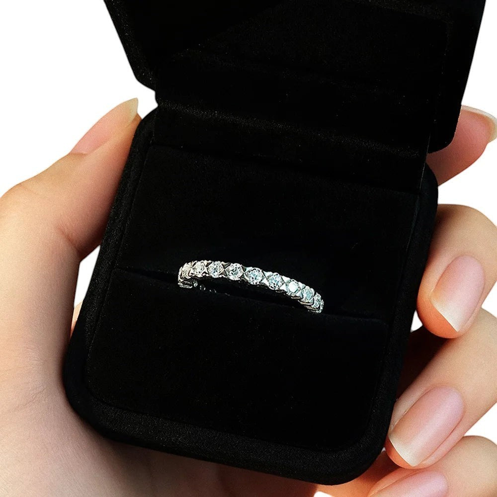 Bee-Bees 2.5mm Moissanite eternity band in s925 Sterling Silver with 18k gold plating. GRA certified.