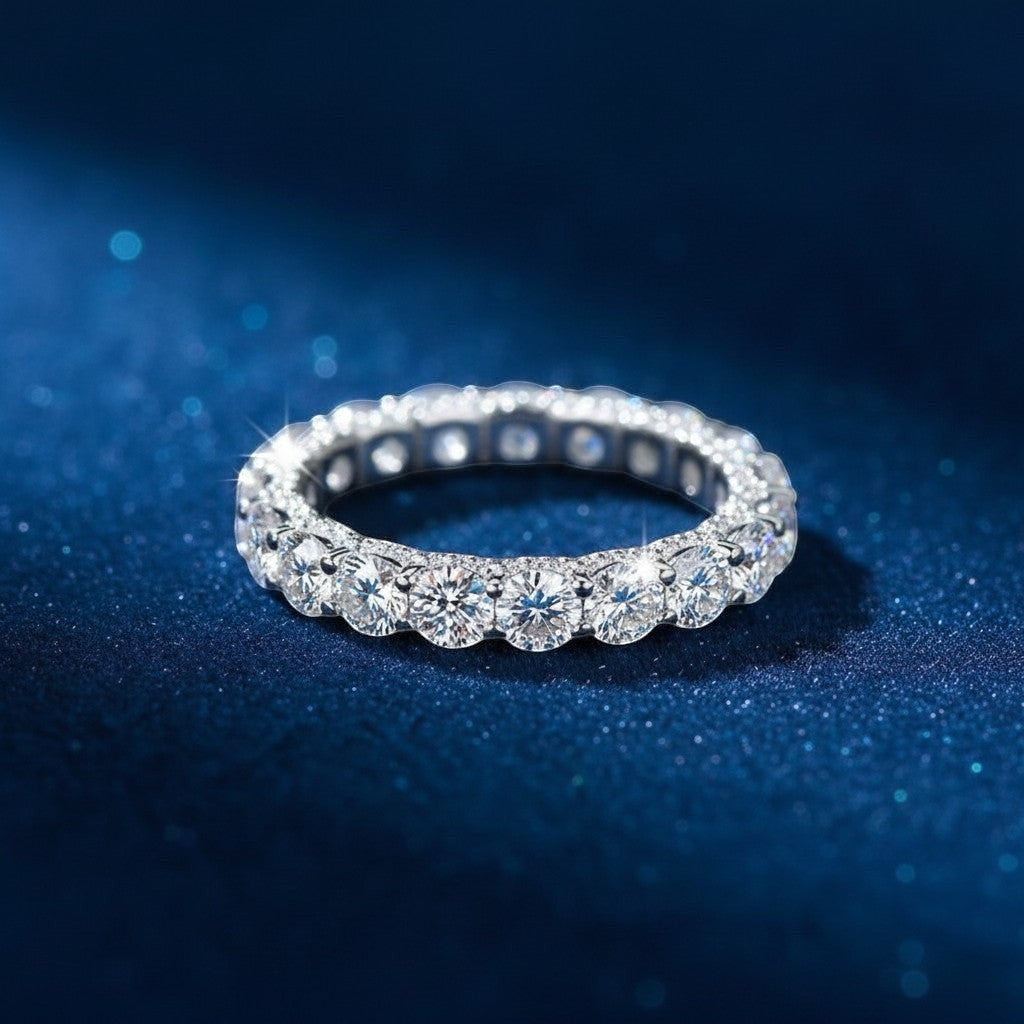 Bee-Bees 2.5ct round D-Color VVS1 Moissanite full eternity band in 18k white gold plated S925.