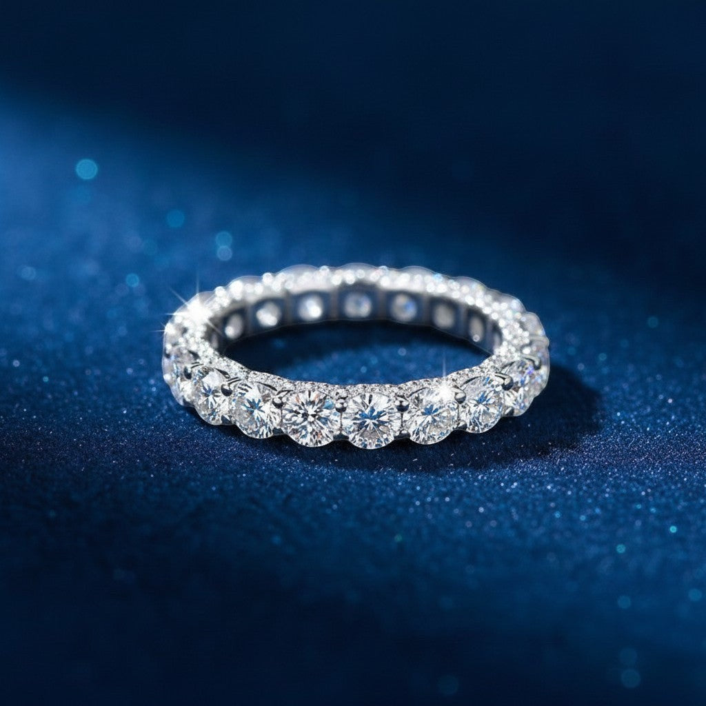 Bee-Bees 2.5ct round D-Color VVS1 Moissanite full eternity band in 18k white gold plated S925.