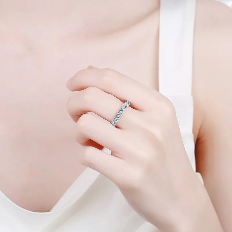 Bee-Bees 2.5ct round moissanite full eternity band in 18k white gold plated S925 sterling silver.