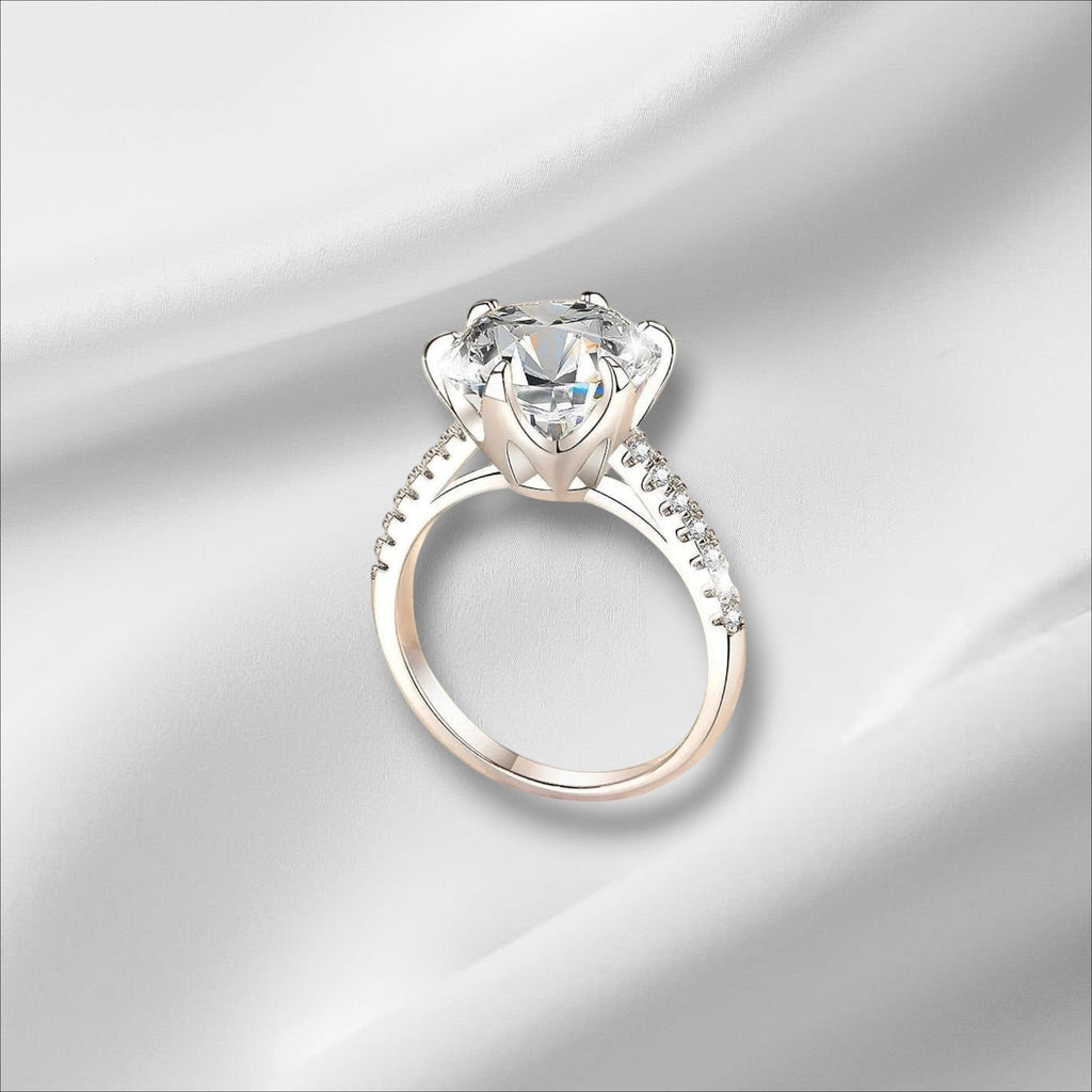 Bee-Bees 5ct Moissanite diamond eternity ring in 18K white gold plated sterling silver with GRA certification.