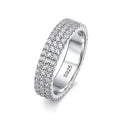 Bee-Bees 18k gold plated 925 sterling silver eternity ring with two rows of sparkling moissanite stones.