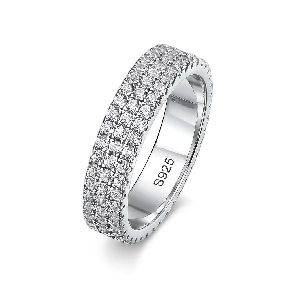 Bee-Bees 18k gold plated 925 sterling silver eternity ring with two rows of sparkling moissanite stones.