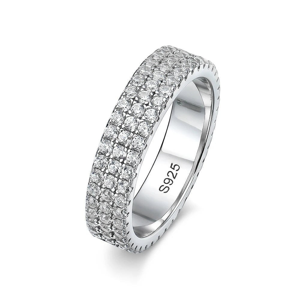 Bee-Bees 18k gold plated 925 sterling silver eternity ring with two rows of sparkling Moissanite stones.