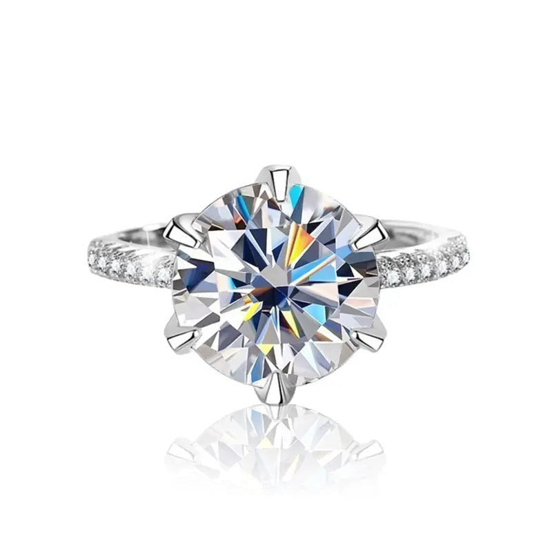 Bee-Bees 5ct Moissanite Diamond Eternity Ring, 18K white gold plated S925 sterling silver band with pavé stones, GRA certified.